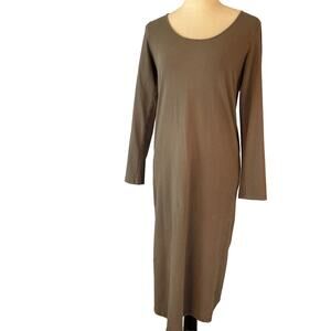 Monrow Mommy 90% Cotton Dress Scoopneck Long Sleeve Maternity Neutral Sleek Med.